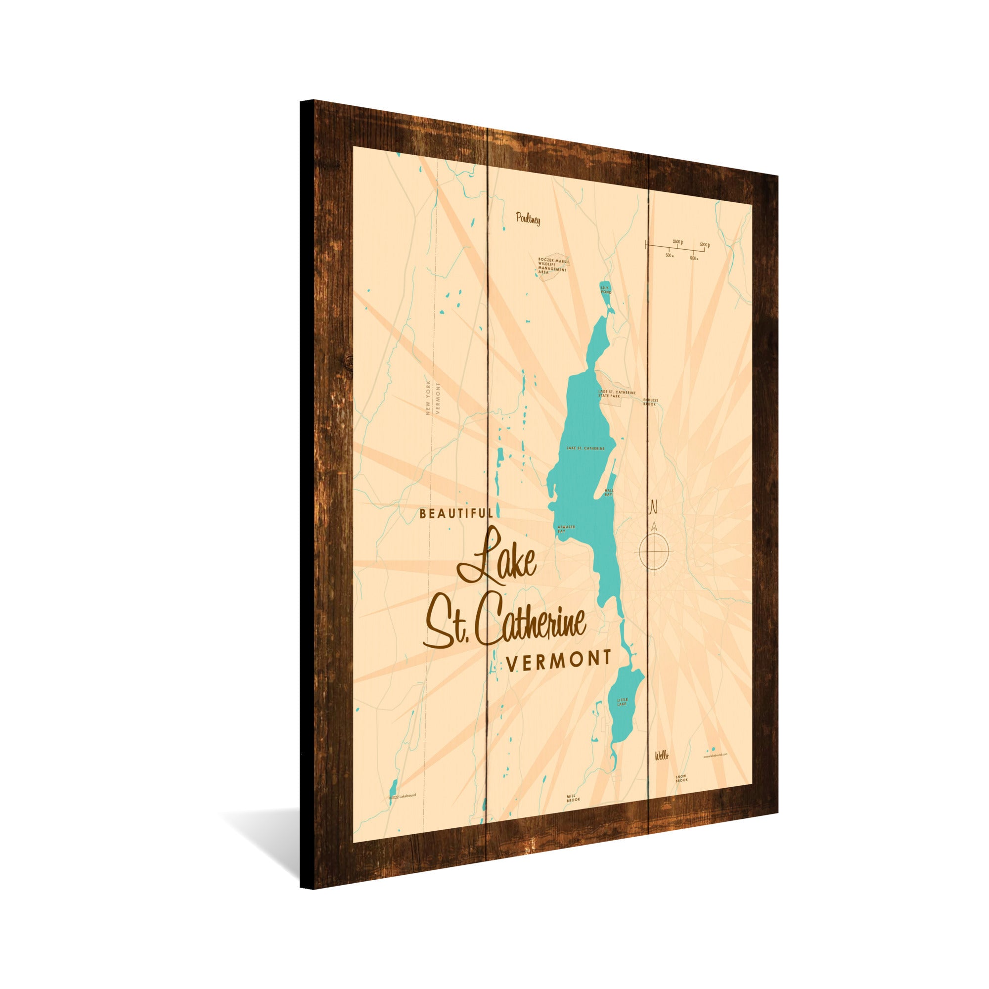 Lake St Catherine Vermont, Rustic Wood Sign Map Art