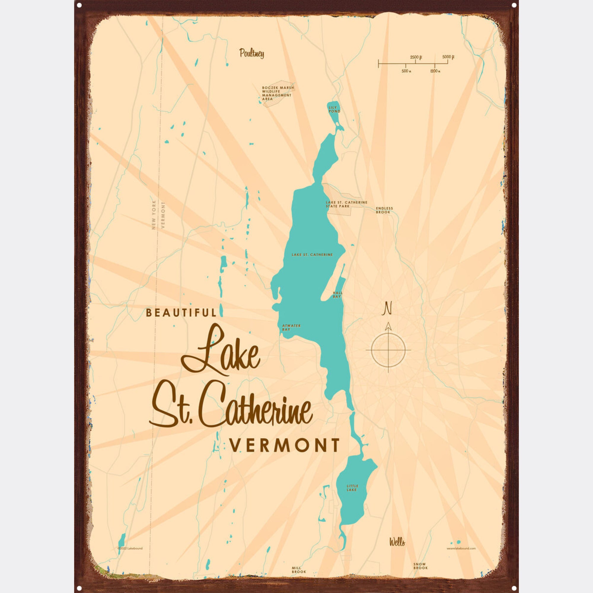 Lake St Catherine Vermont, Rustic Metal Sign Map Art