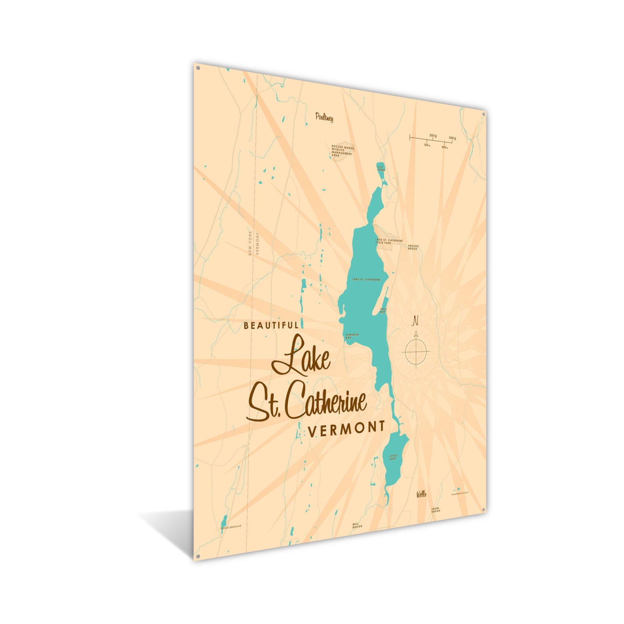 Lake St Catherine Vermont, Metal Sign Map Art