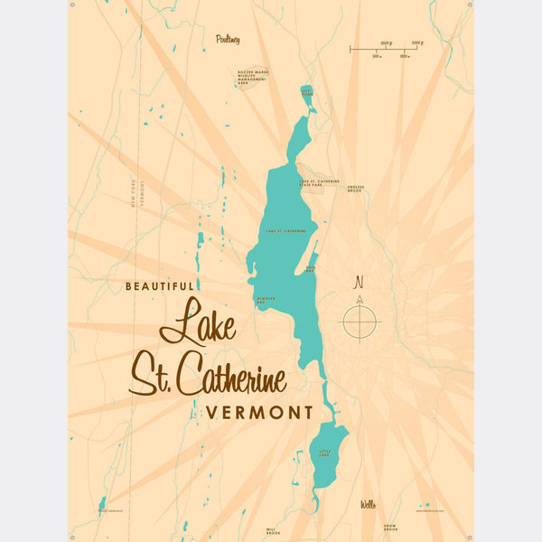 Lake St Catherine Vermont, Metal Sign Map Art