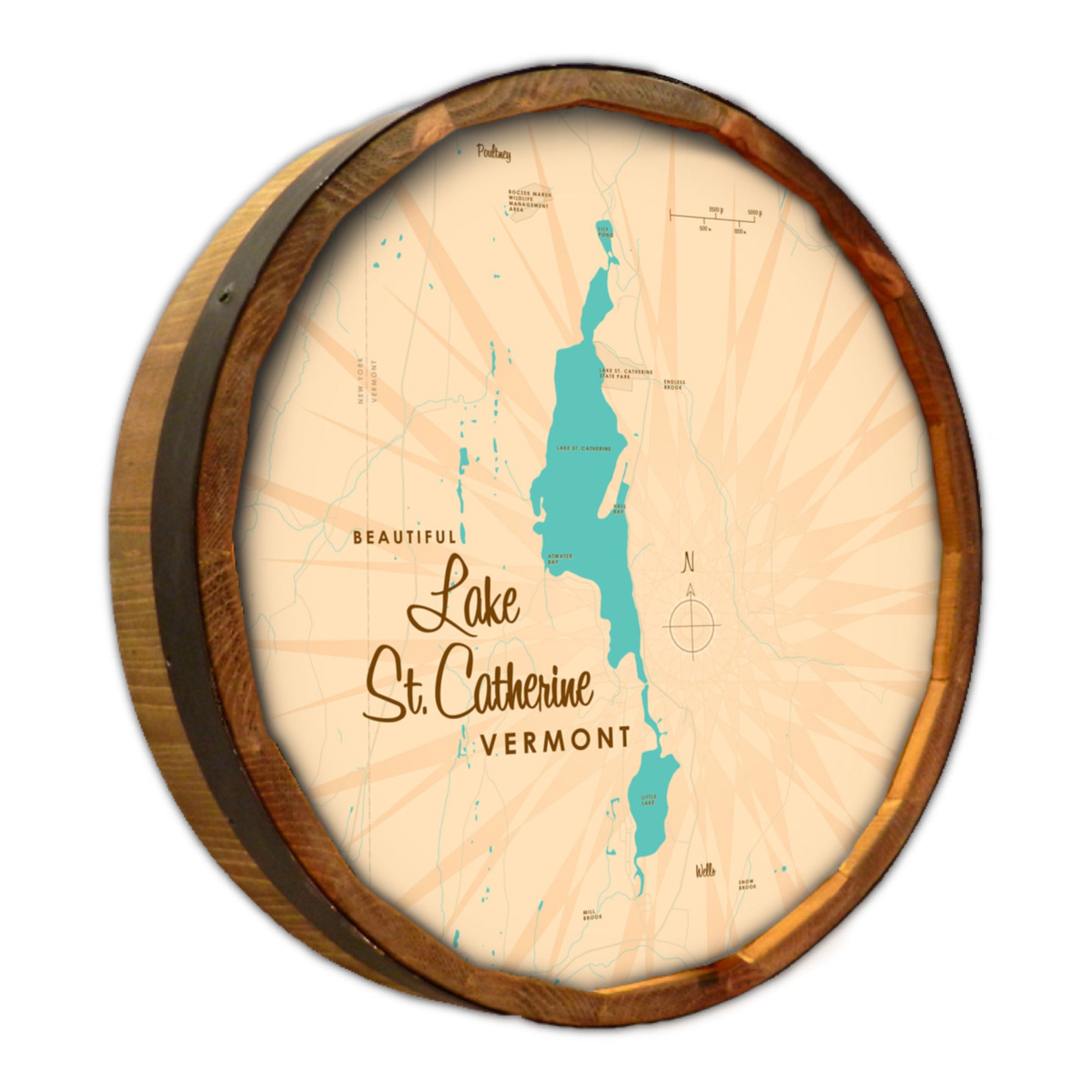 Lake St Catherine Vermont, Barrel End Map Art