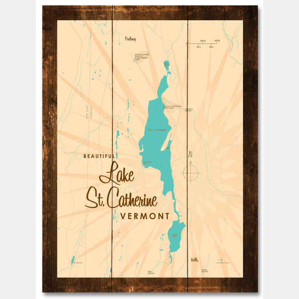 Lake St Catherine Vermont, Rustic Wood Sign Map Art