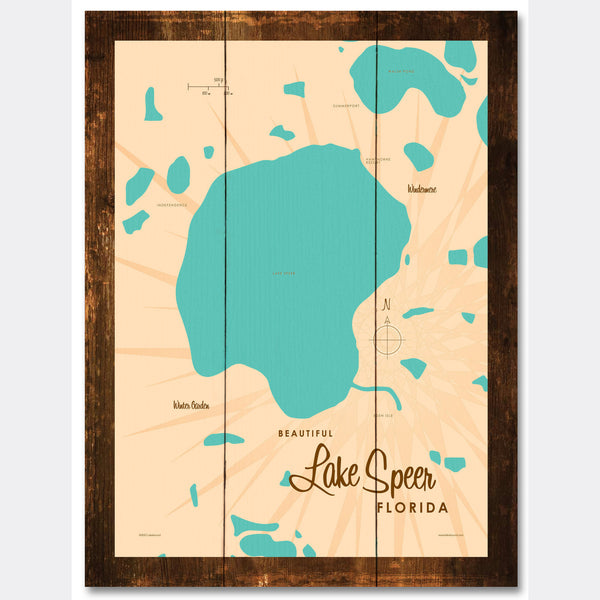 Lake Speer Florida, Rustic Wood Sign Map Art