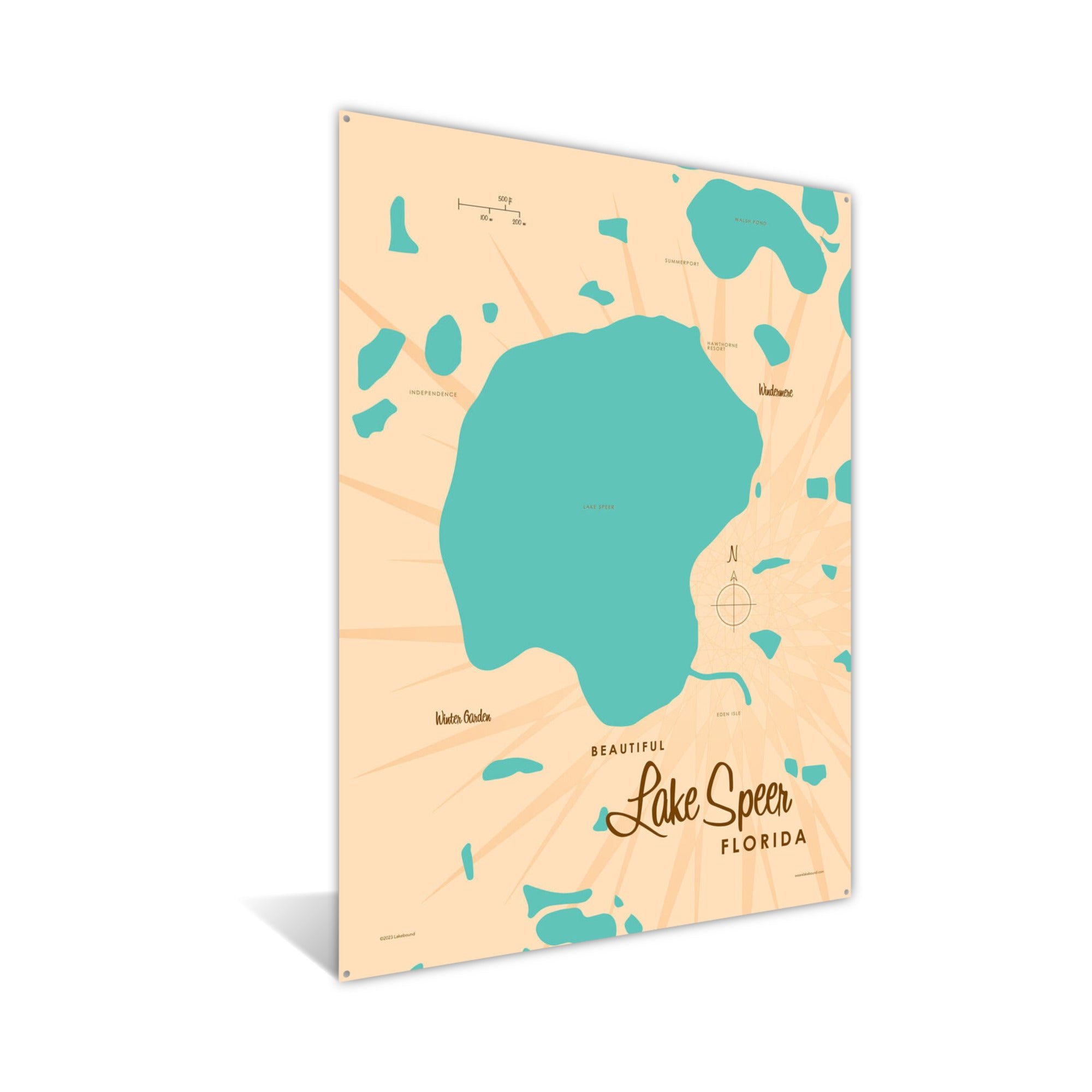 Lake Speer Florida, Metal Sign Map Art