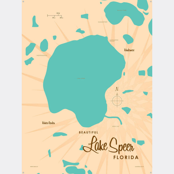 Lake Speer Florida, Metal Sign Map Art