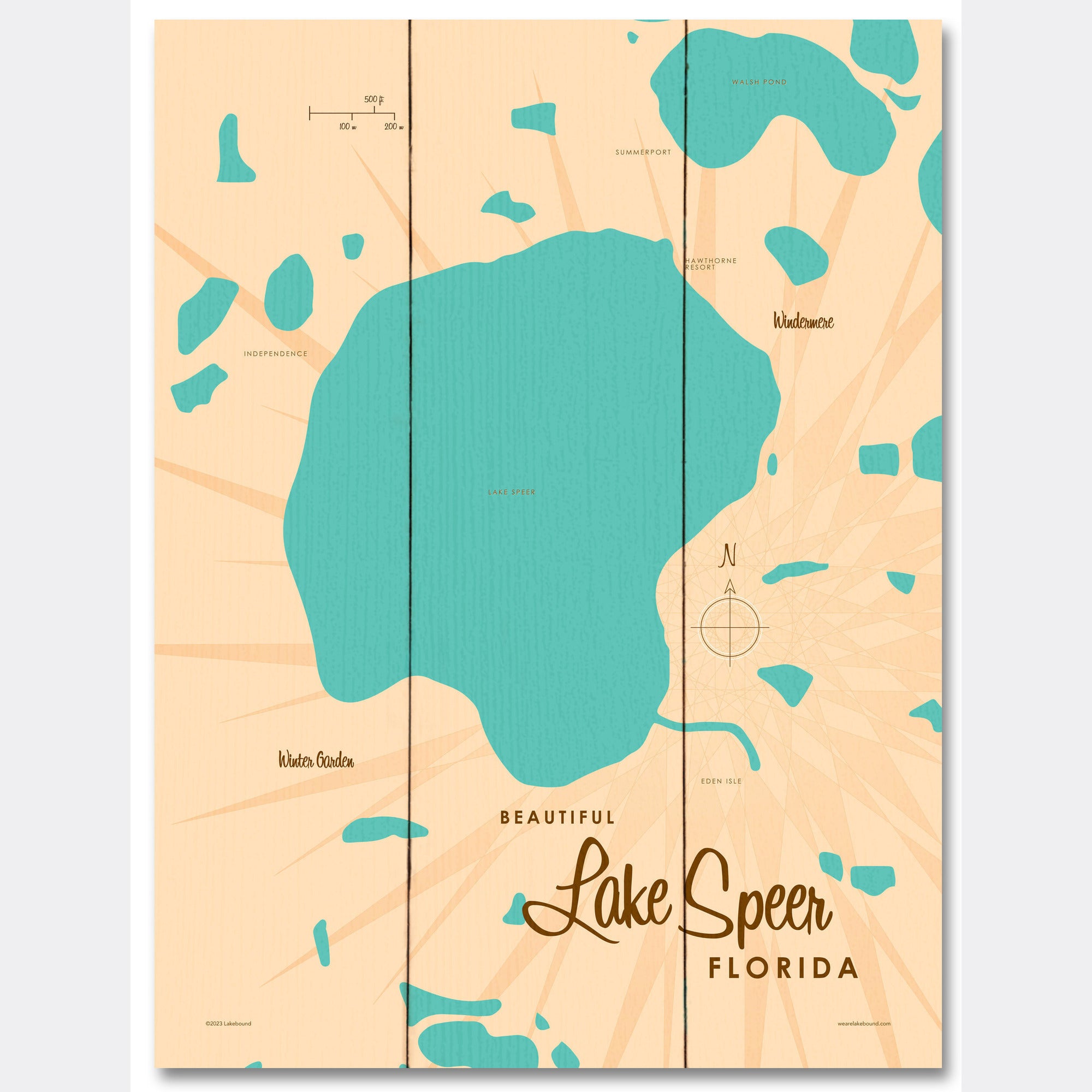 Lake Speer Florida, Wood Sign Map Art