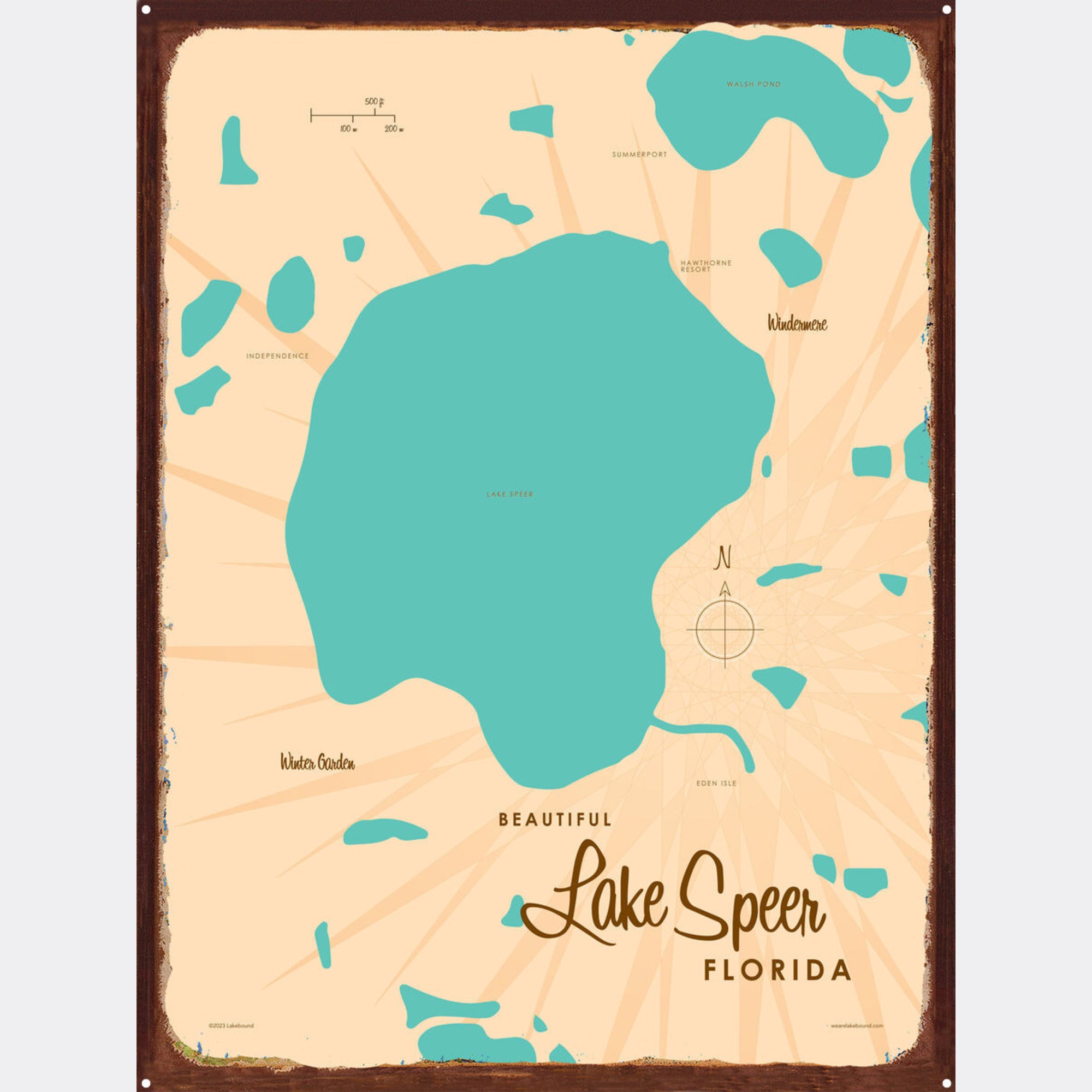 Lake Speer Florida, Rustic Metal Sign Map Art