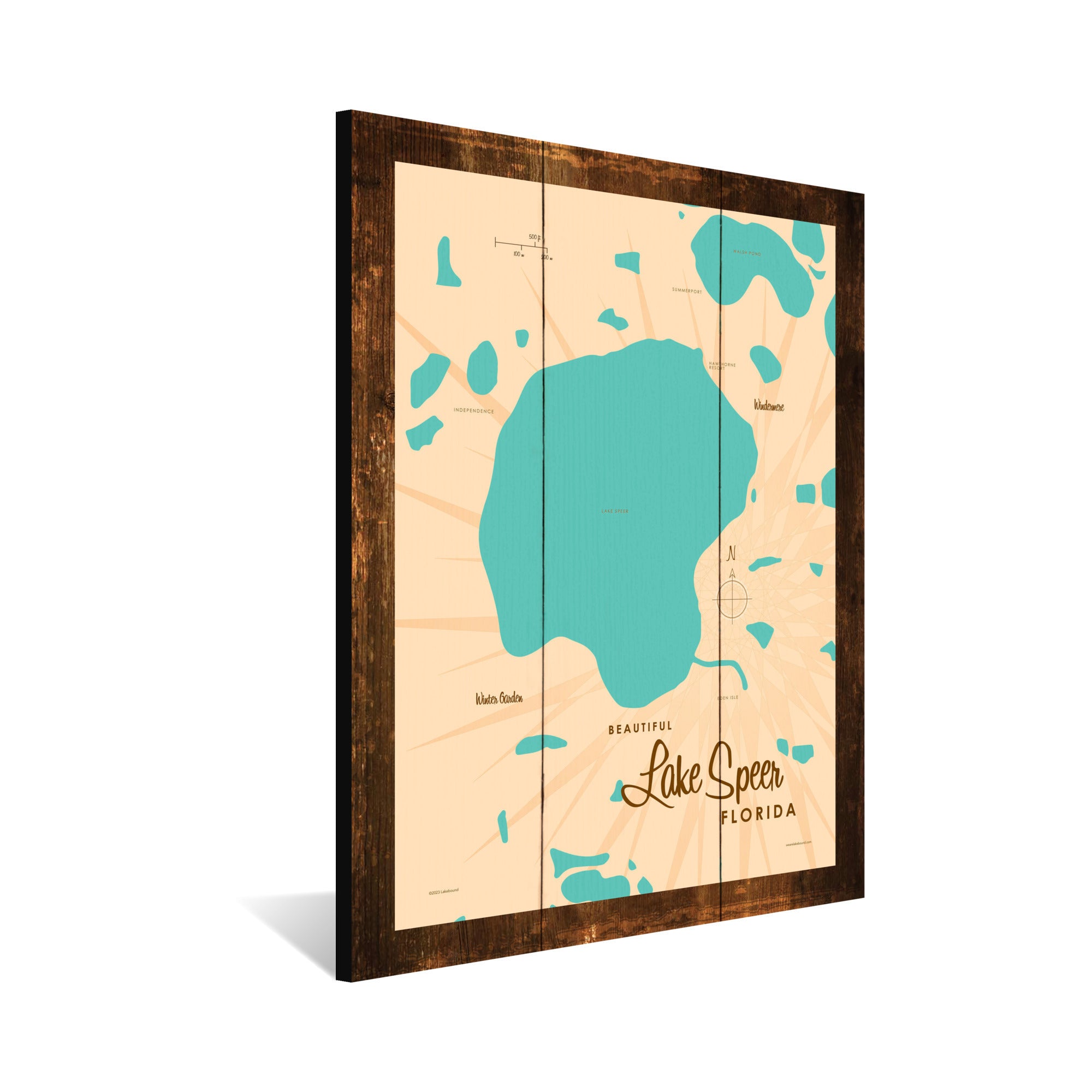 Lake Speer Florida, Rustic Wood Sign Map Art