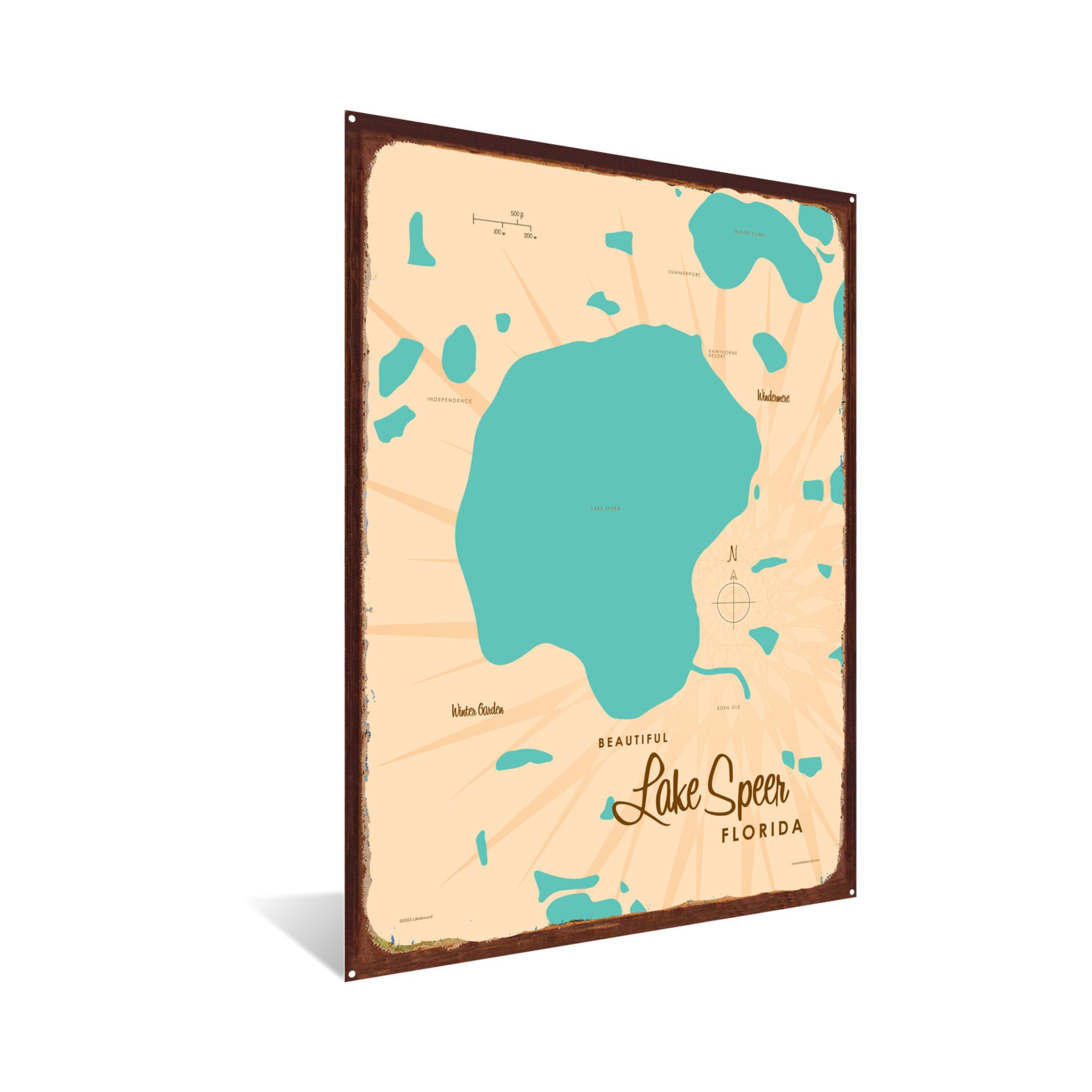 Lake Speer Florida, Rustic Metal Sign Map Art