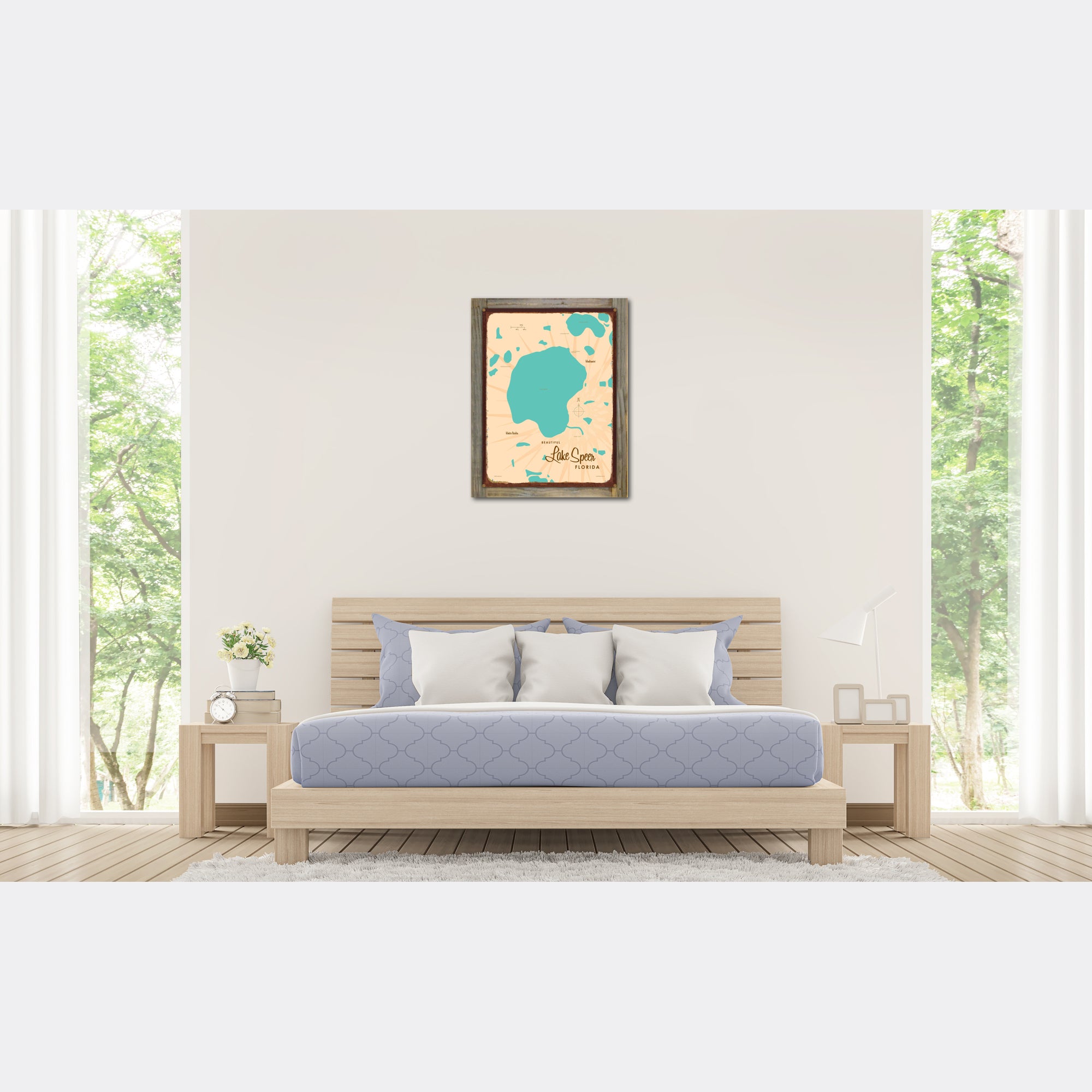 Lake Speer Florida, Wood-Mounted Rustic Metal Sign Map Art