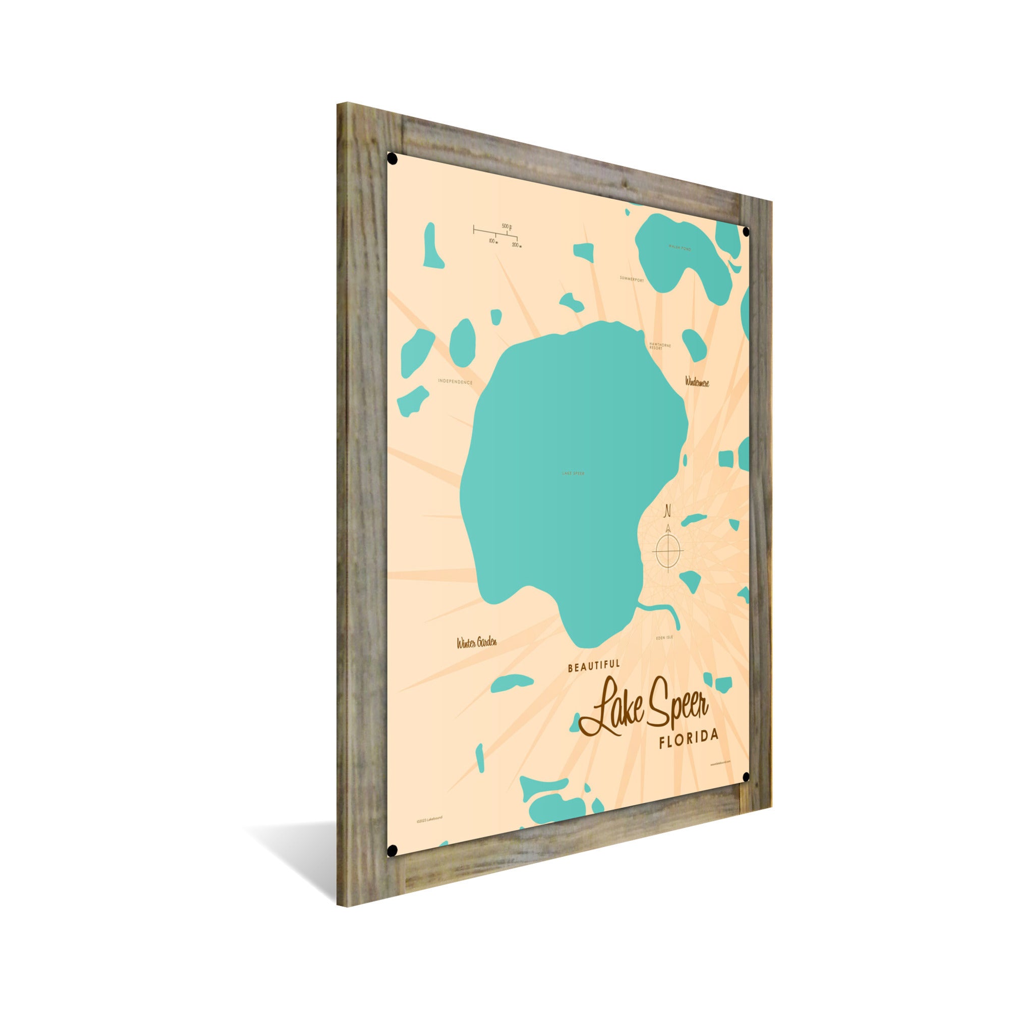 Lake Speer Florida, Wood-Mounted Metal Sign Map Art