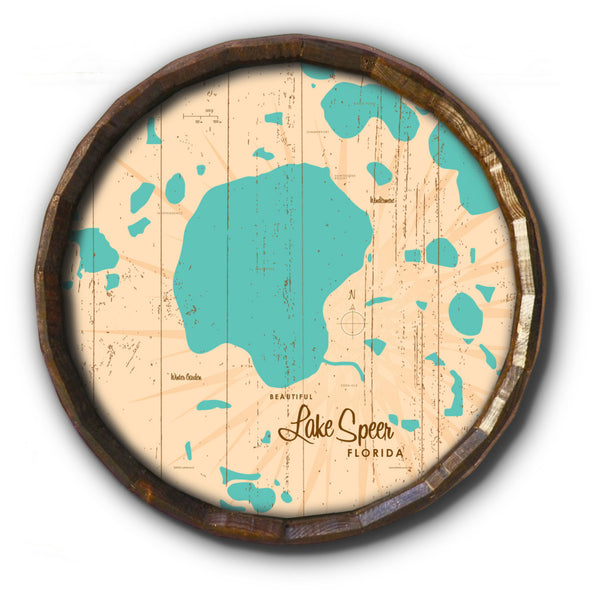 Lake Speer Florida, Rustic Barrel End Map Art