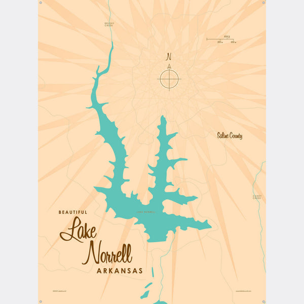 Lake Norrell Arkansas, Metal Sign Map Art