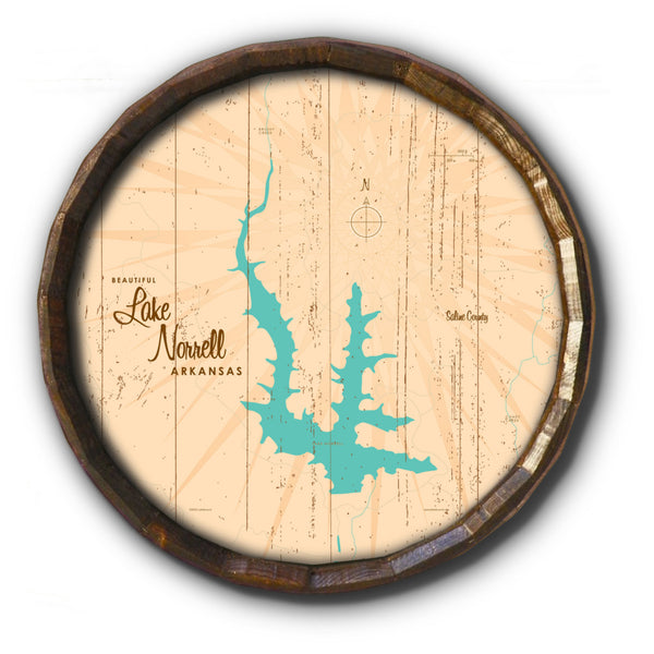 Lake Norrell Arkansas, Rustic Barrel End Map Art
