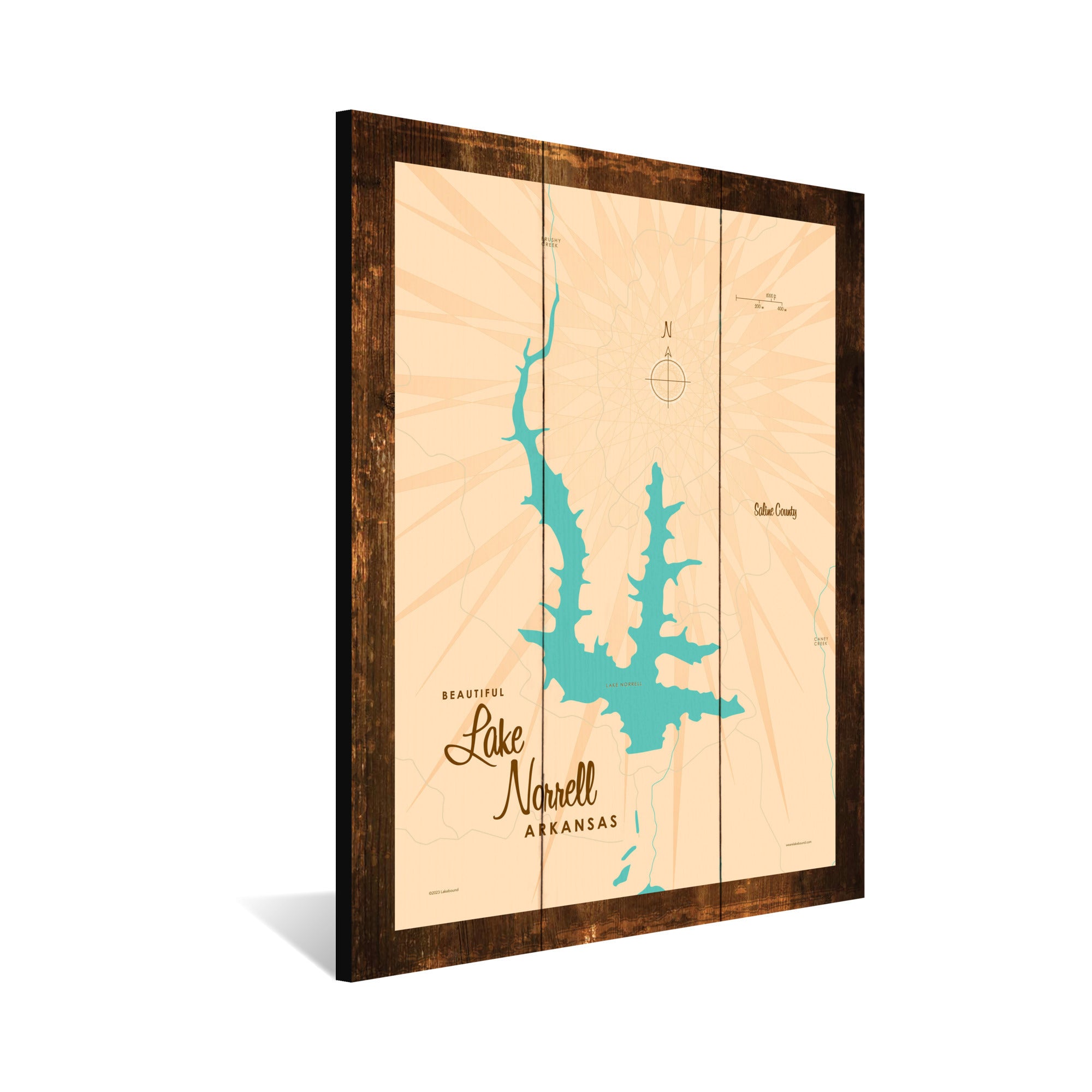Lake Norrell Arkansas, Rustic Wood Sign Map Art