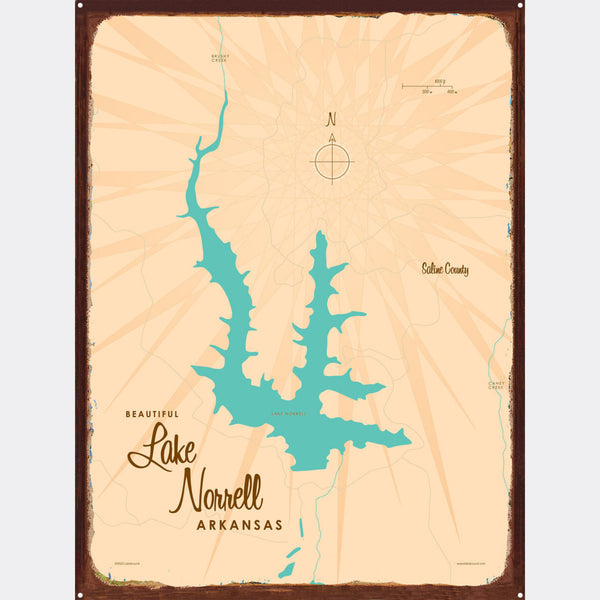 Lake Norrell Arkansas, Rustic Metal Sign Map Art
