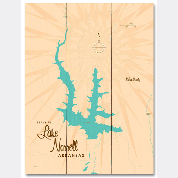 Lake Norrell Arkansas, Wood Sign Map Art
