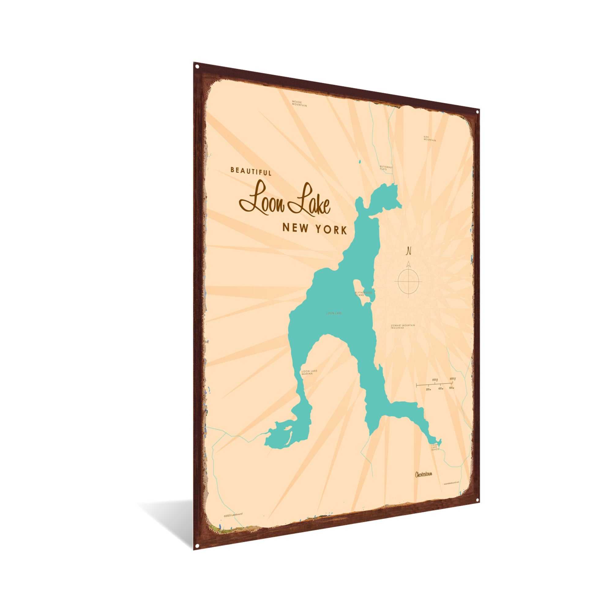 Loon Lake Chester New York, Rustic Metal Sign Map Art