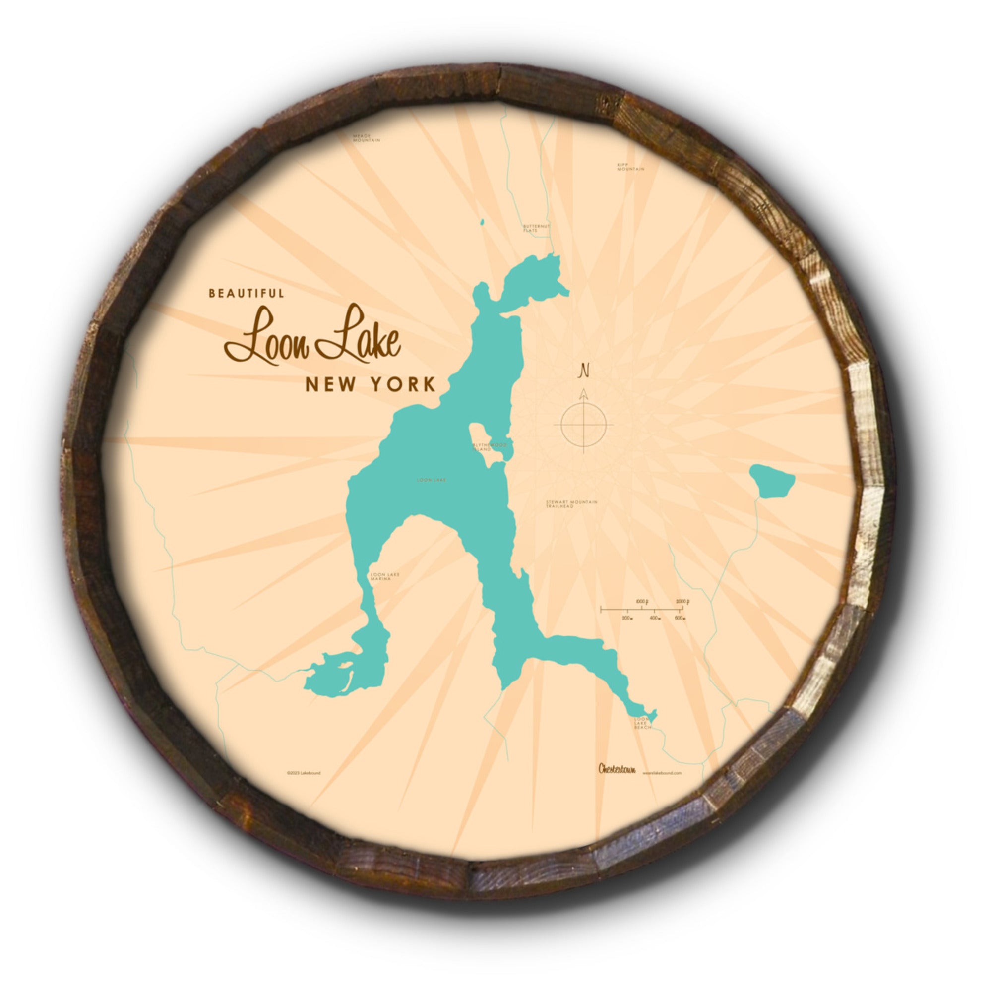 Loon Lake Chester New York, Barrel End Map Art