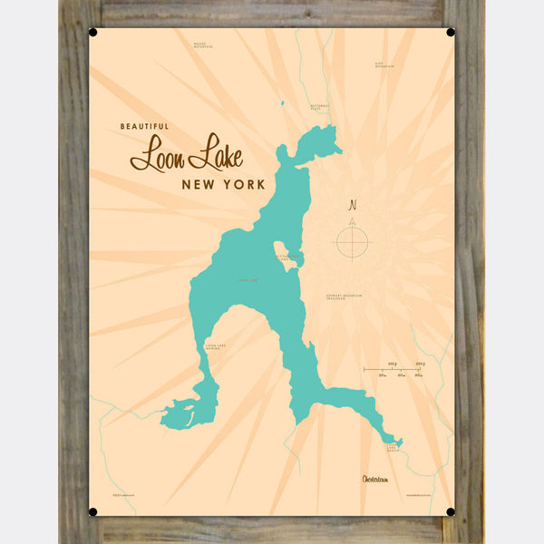 Loon Lake Chester New York, Wood-Mounted Metal Sign Map Art