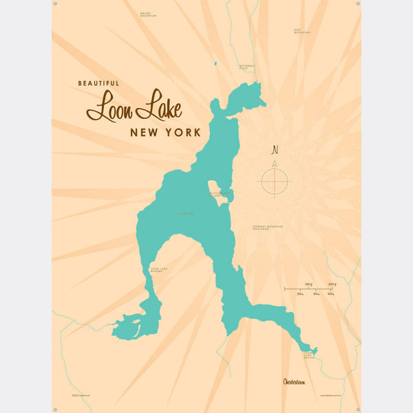 Loon Lake Chester New York, Metal Sign Map Art