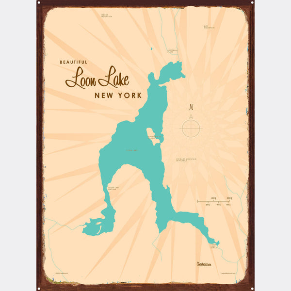 Loon Lake Chester New York, Rustic Metal Sign Map Art