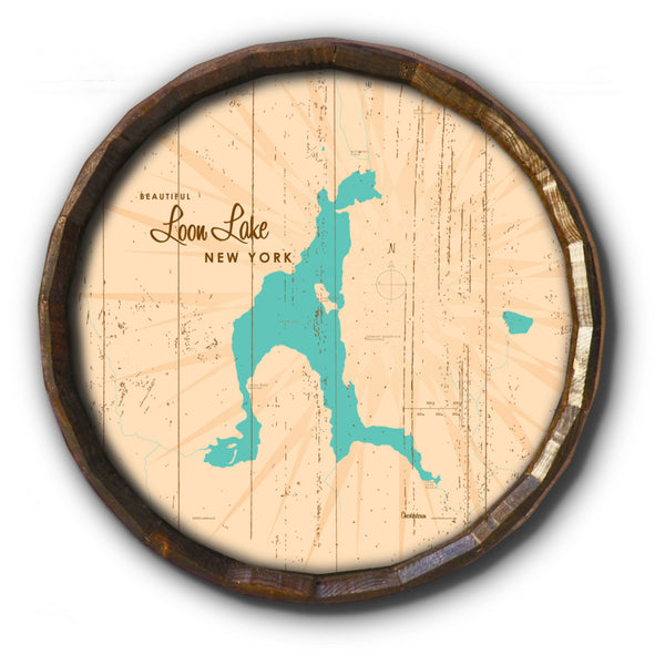 Loon Lake Chester New York, Rustic Barrel End Map Art