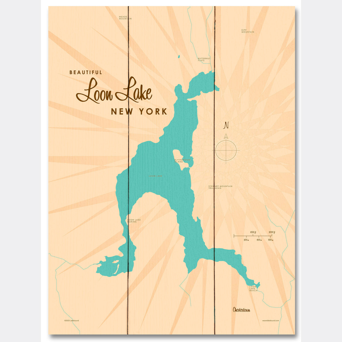 Loon Lake Chester New York, Wood Sign Map Art Lakebound®