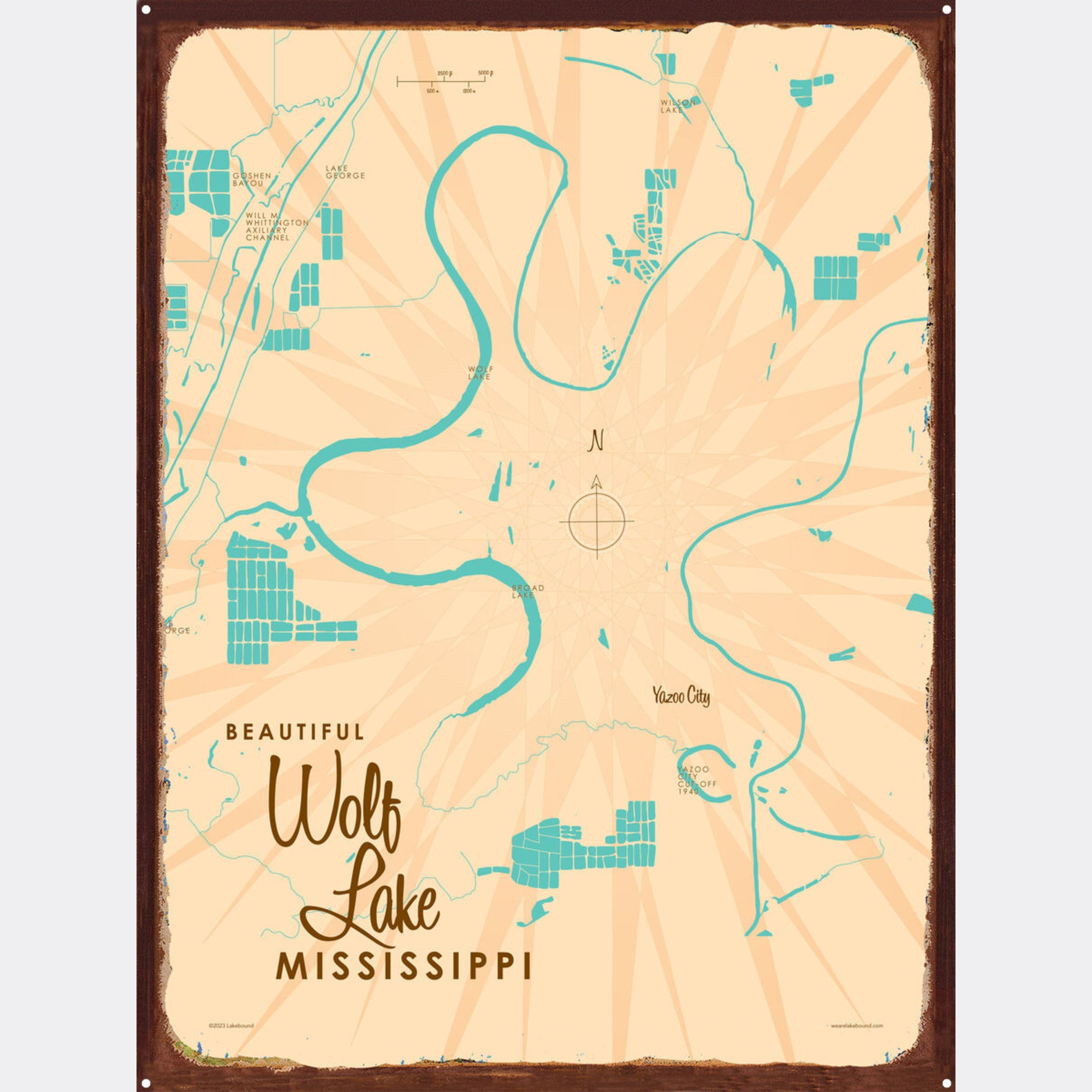 Wolf Lake Mississippi, Rustic Metal Sign Map Art