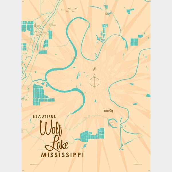 Wolf Lake Mississippi, Metal Sign Map Art