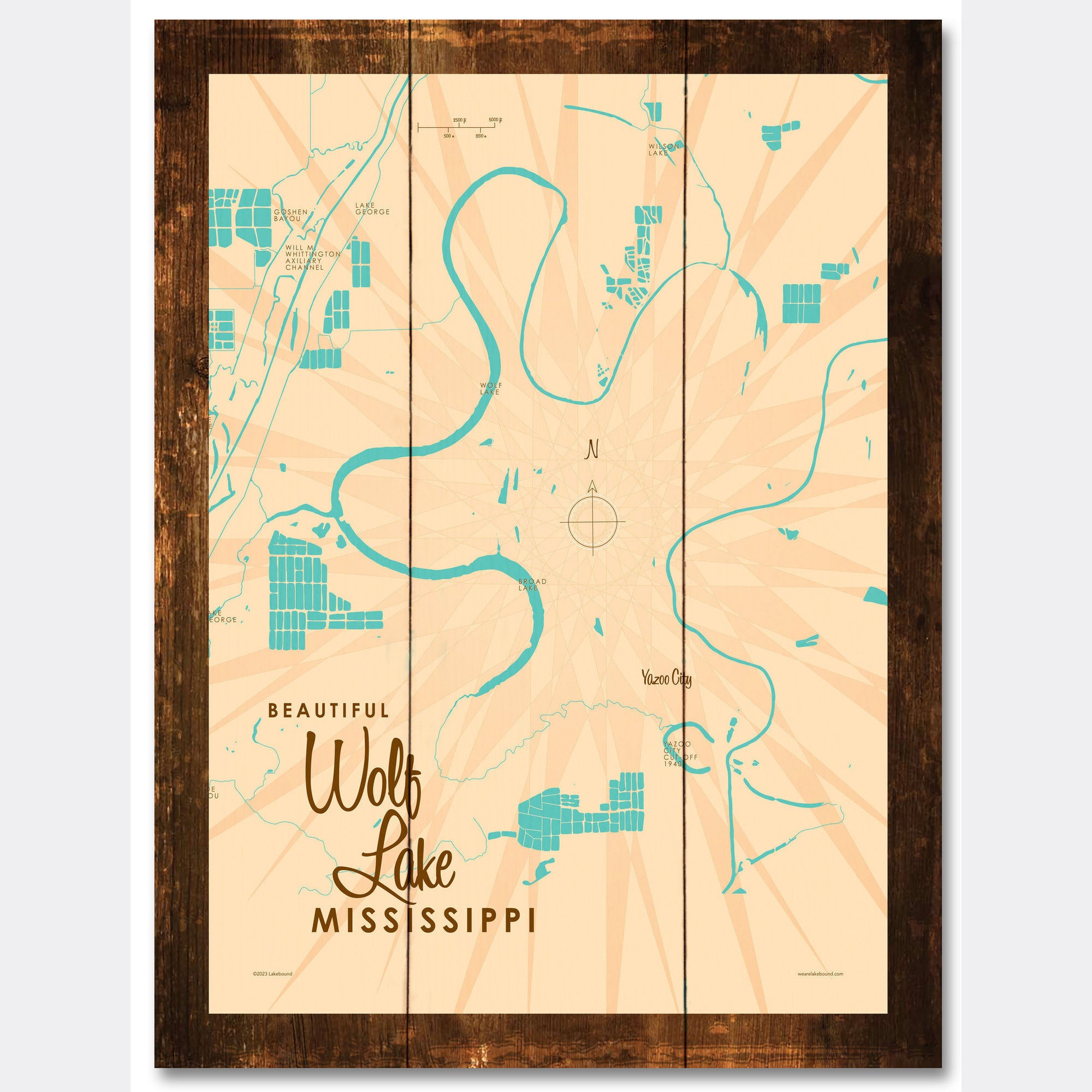 Wolf Lake Mississippi, Rustic Wood Sign Map Art