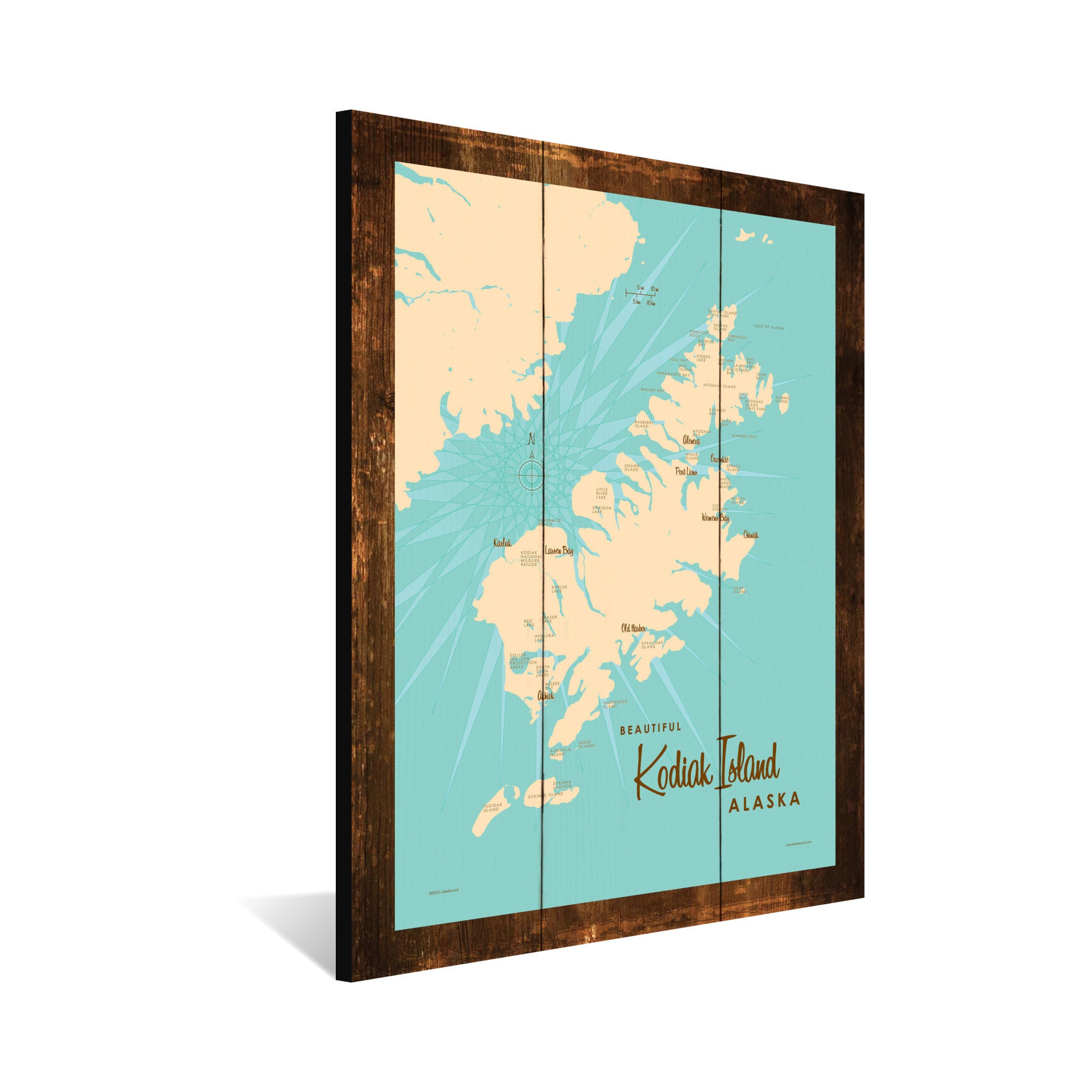 Kodiak Island Alaska, Rustic Wood Sign Map Art