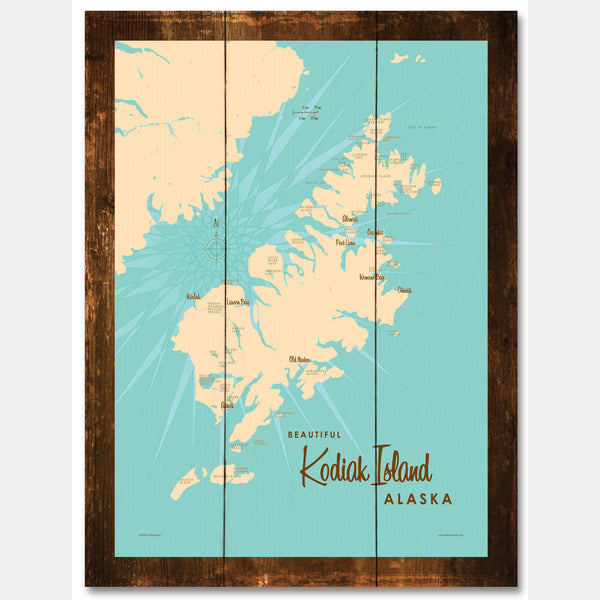 Kodiak Island Alaska, Rustic Wood Sign Map Art