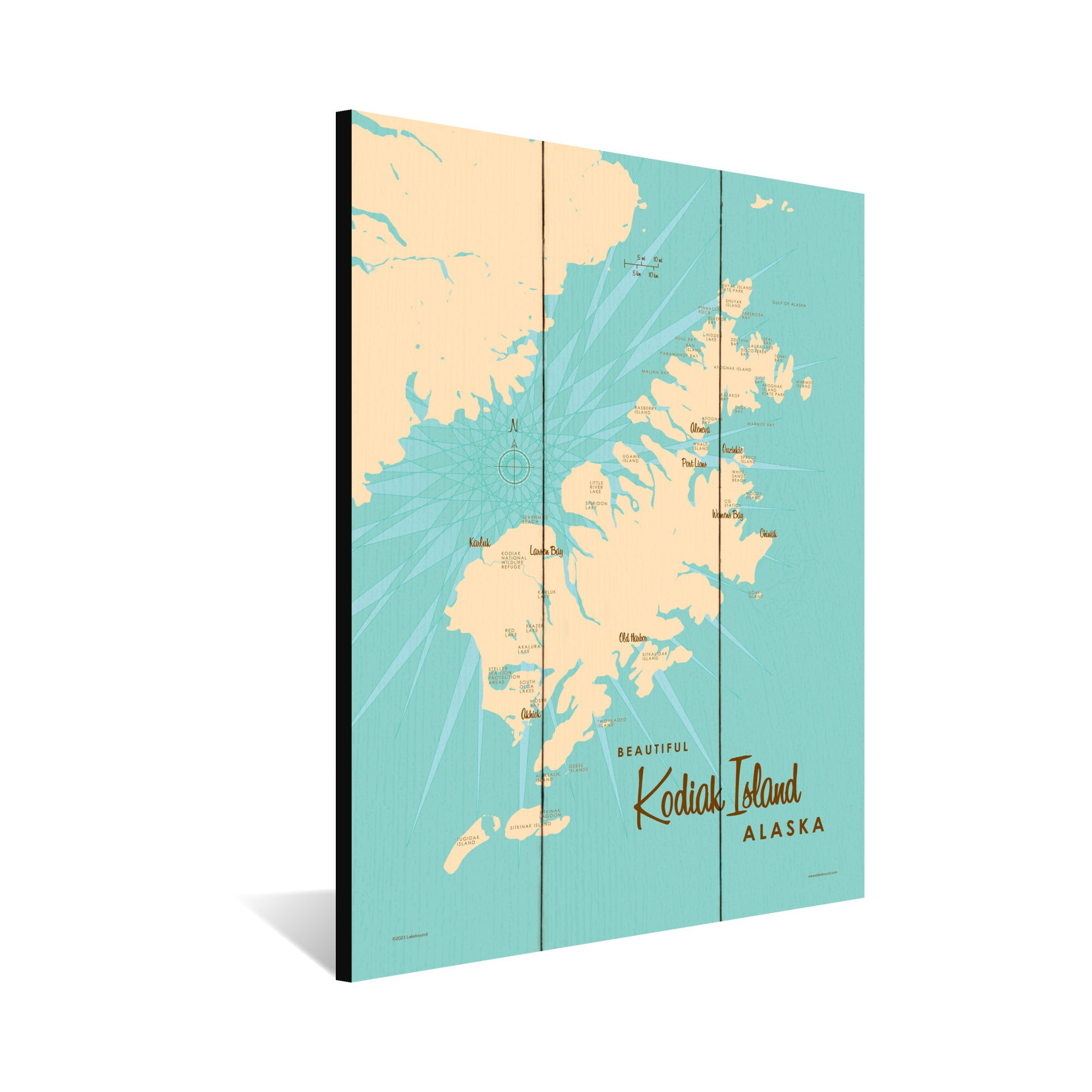 Kodiak Island Alaska, Wood Sign Map Art