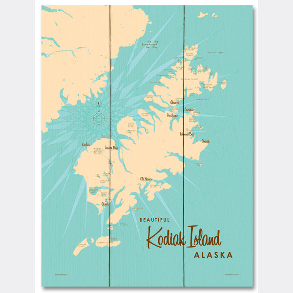 Kodiak Island Alaska, Wood Sign Map Art
