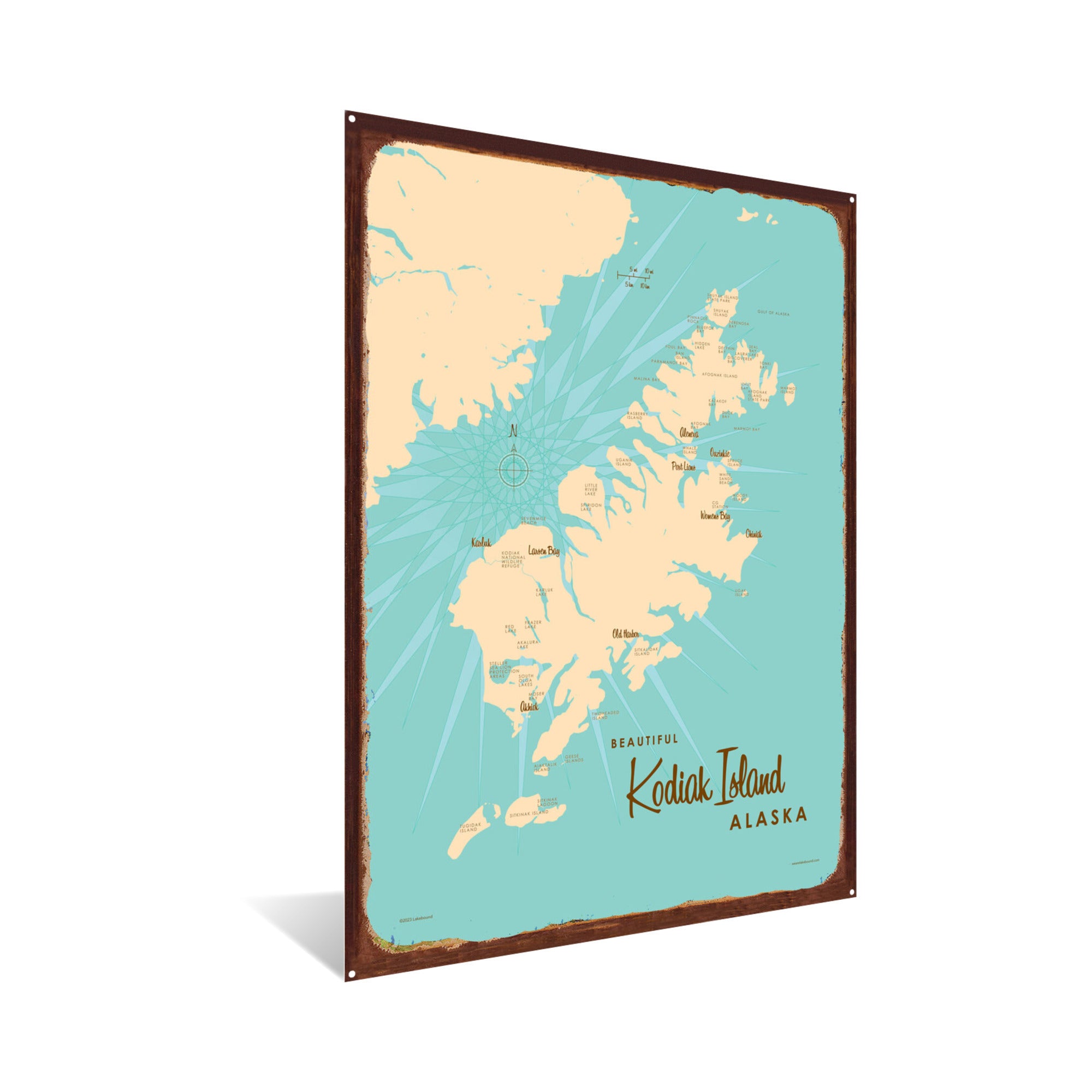 Kodiak Island Alaska, Rustic Metal Sign Map Art