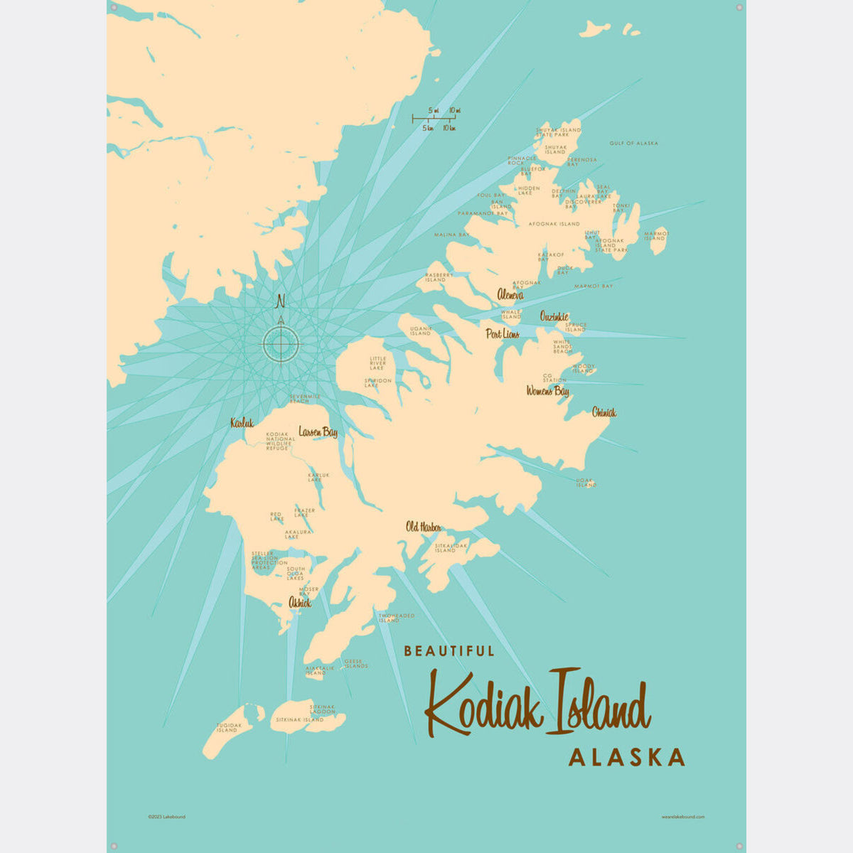 Kodiak Island Alaska, Metal Sign Map Art Lakebound®