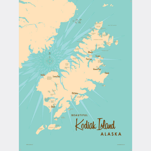 Kodiak Island Alaska, Metal Sign Map Art
