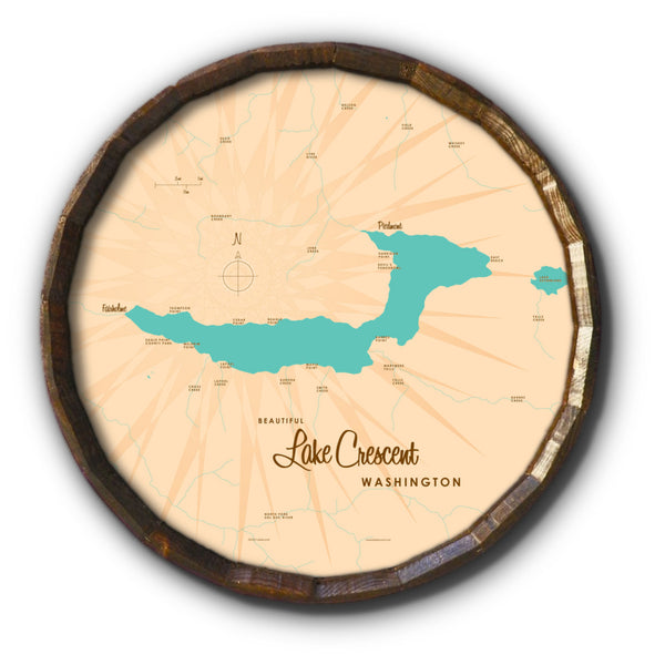 Lake Crescent Washington, Barrel End Map Art