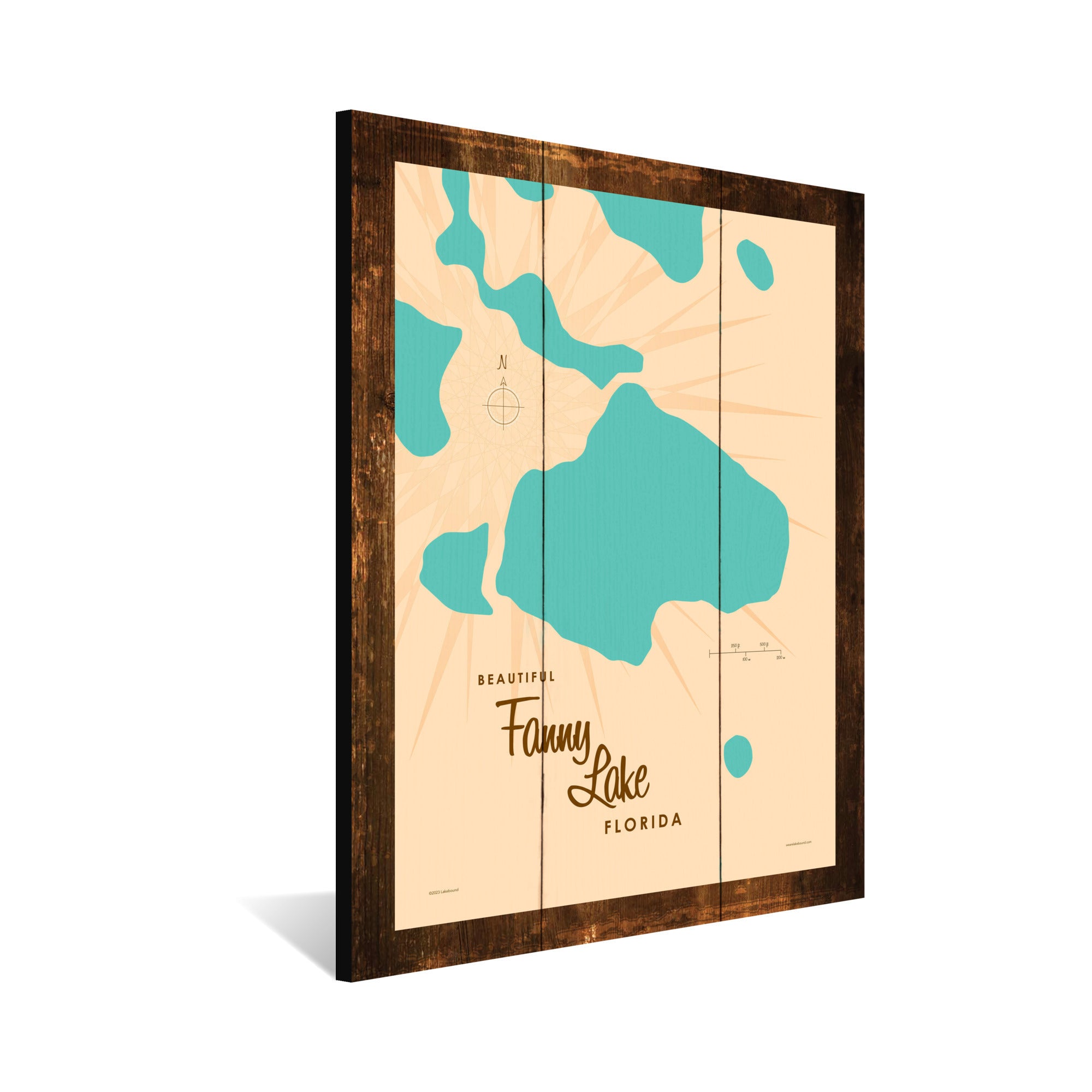 Lake Fanny Florida, Rustic Wood Sign Map Art