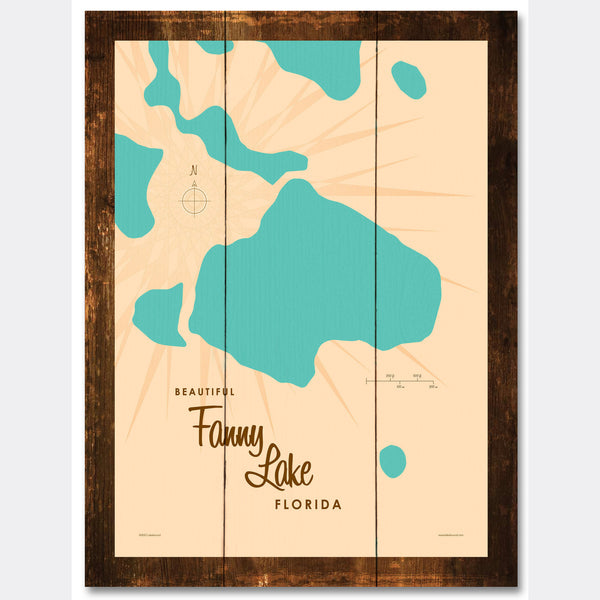 Lake Fanny Florida, Rustic Wood Sign Map Art