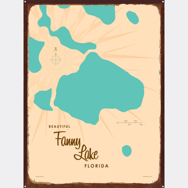 Lake Fanny Florida, Rustic Metal Sign Map Art