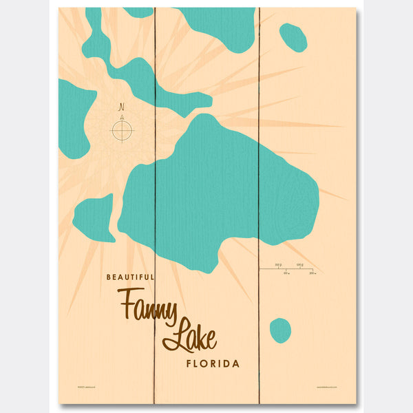 Lake Fanny Florida, Wood Sign Map Art