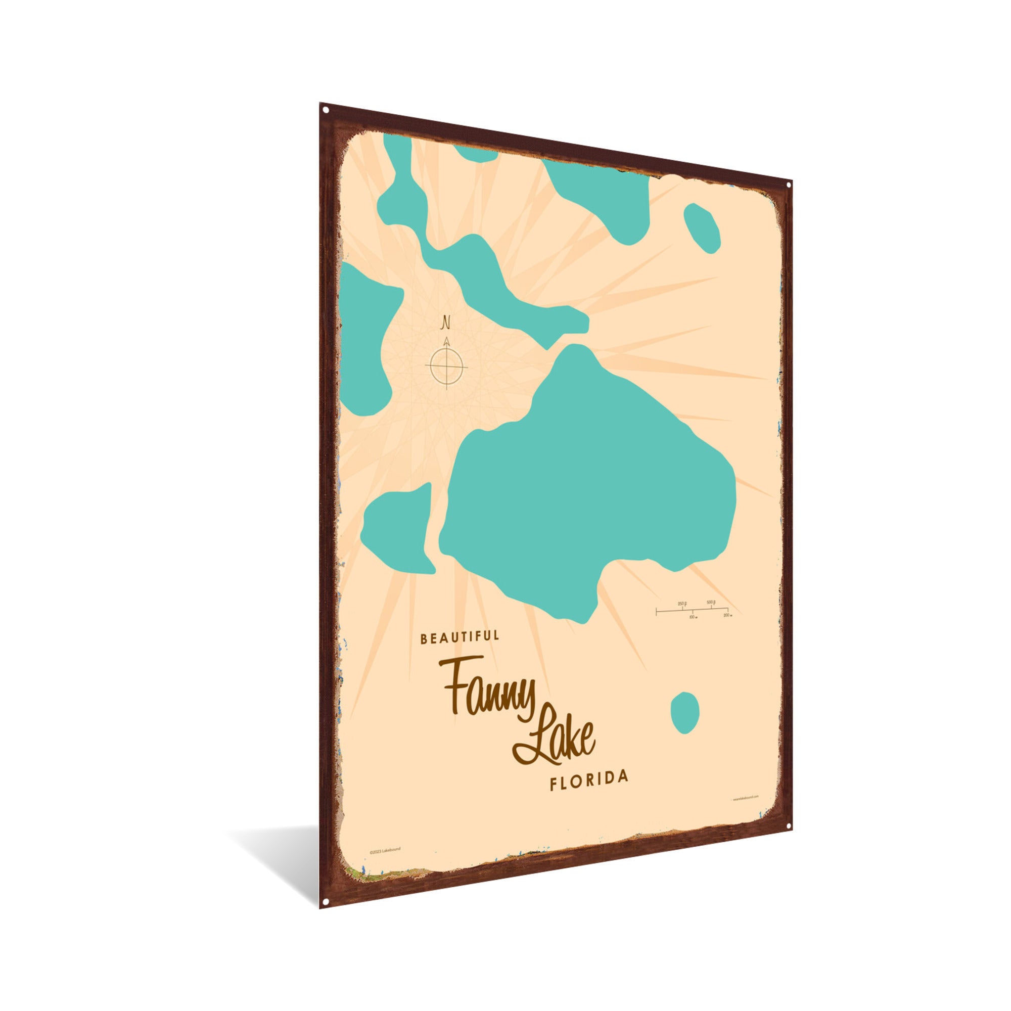 Lake Fanny Florida, Rustic Metal Sign Map Art