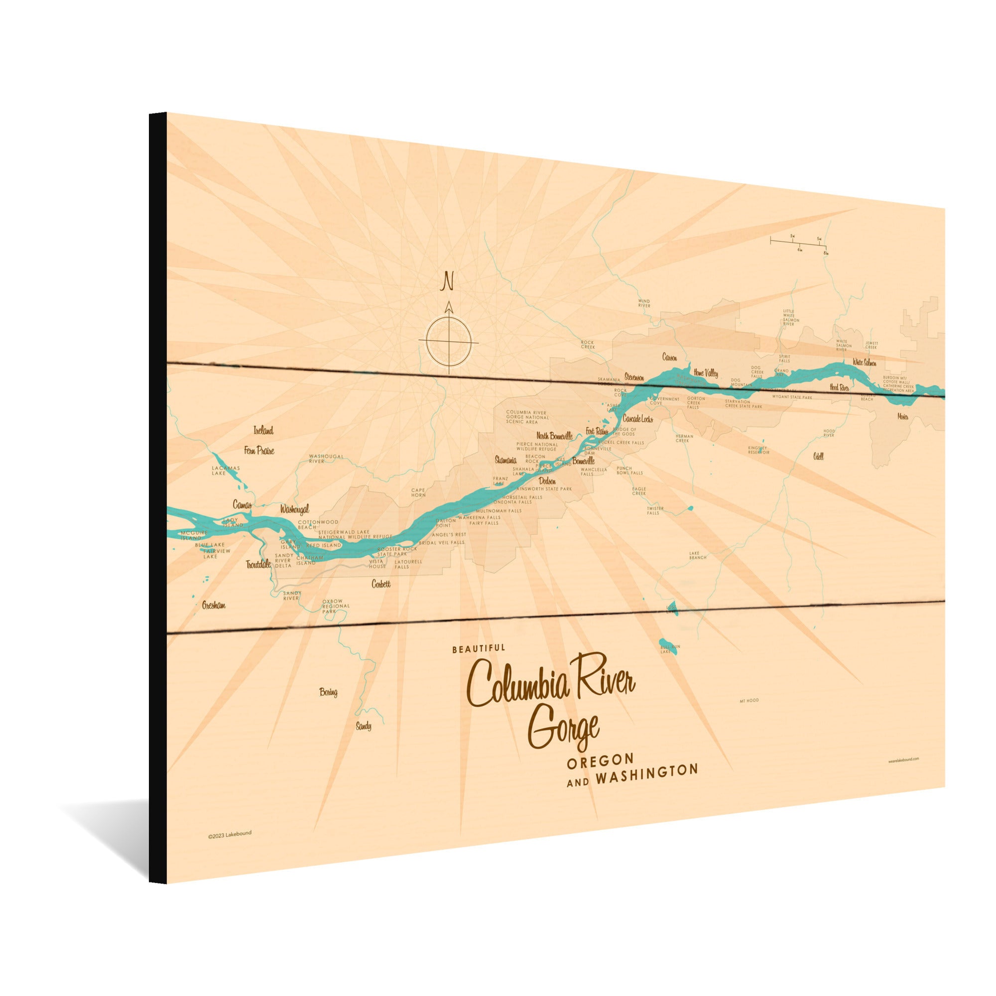 Columbia River Gorge OR Washington, Wood Sign Map Art