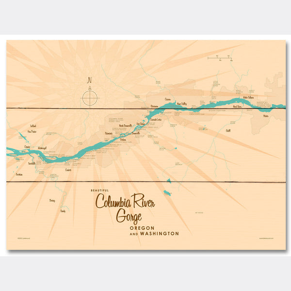 Columbia River Gorge OR Washington, Wood Sign Map Art