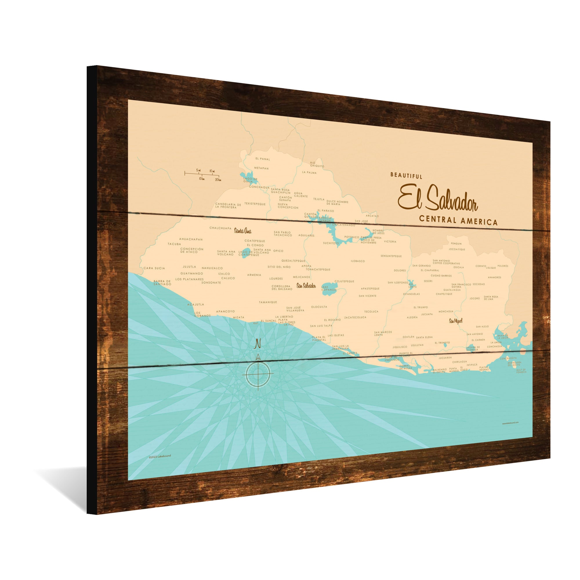 El Salvador, Rustic Wood Sign Map Art