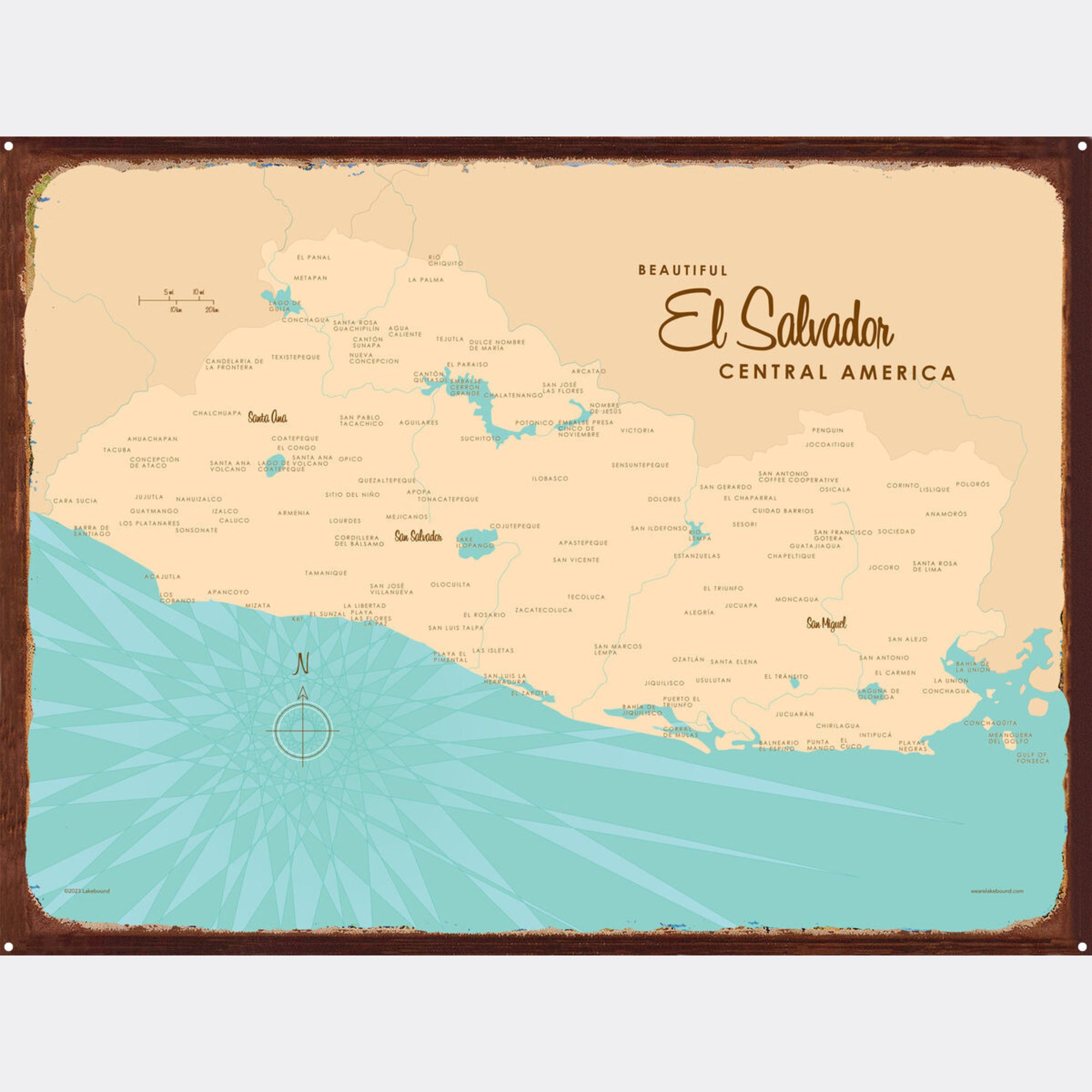 El Salvador, Rustic Metal Sign Map Art