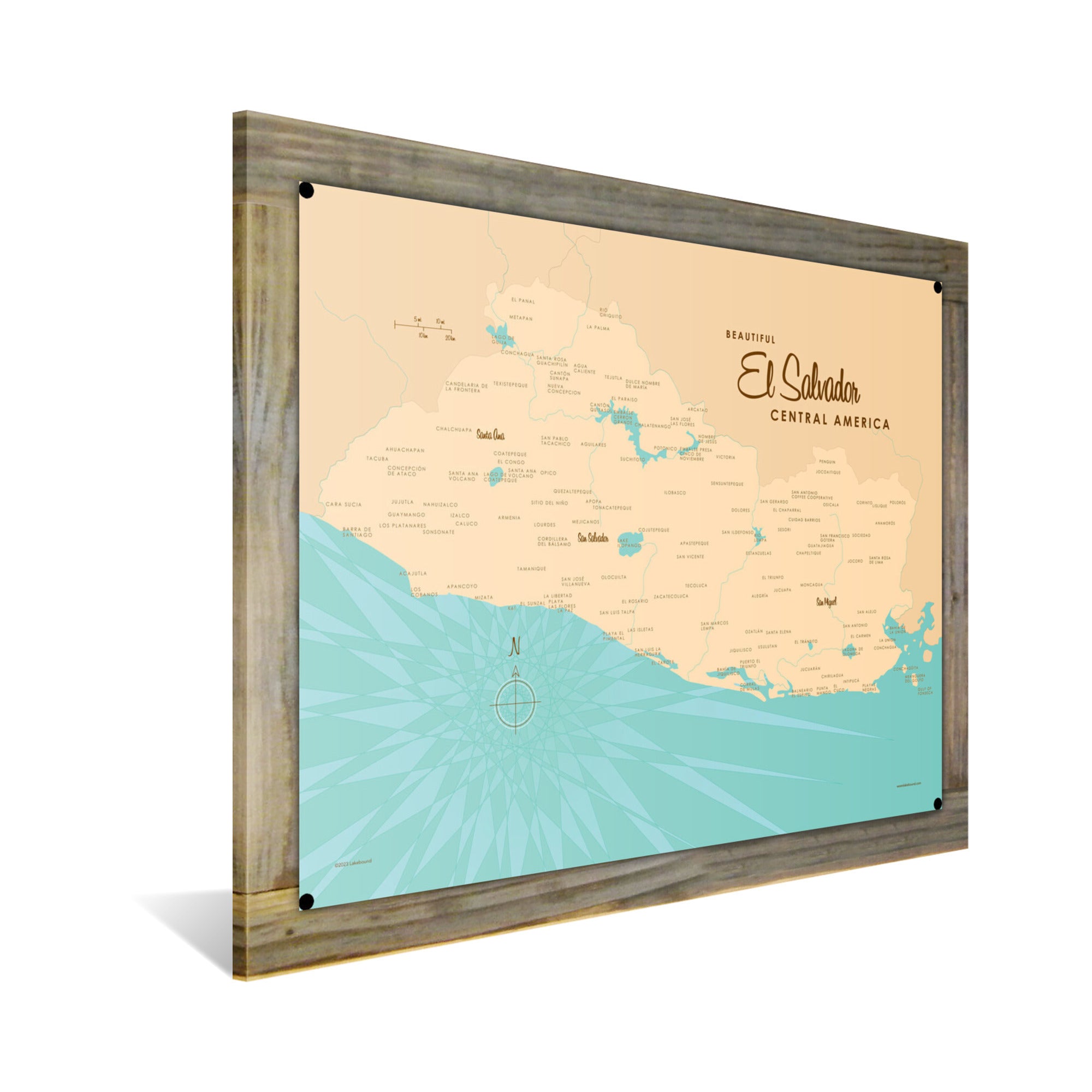 El Salvador, Wood-Mounted Metal Sign Map Art