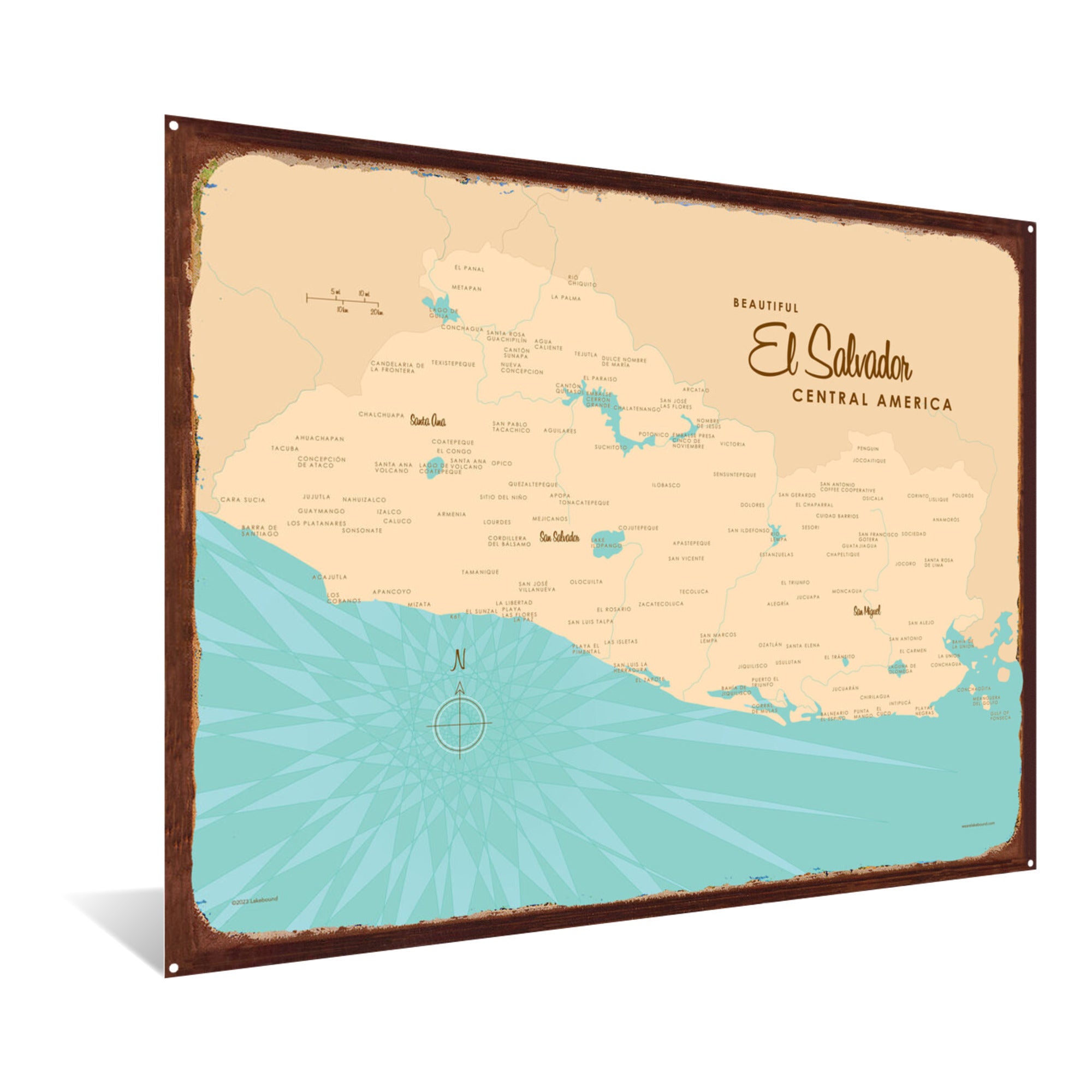 El Salvador, Rustic Metal Sign Map Art